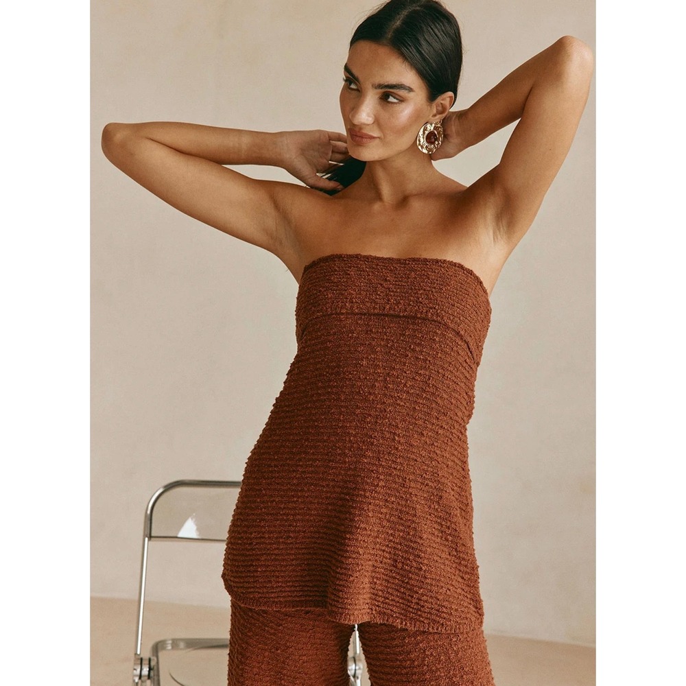 Sabo Sahlia Top Chocolate Brown Textured Knit Strapless Tube Top Size Large NEW